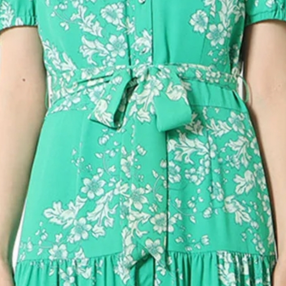 US8🍀Nanette Lepore Green Floral Belted Midi Dress - Picture 7 of 11